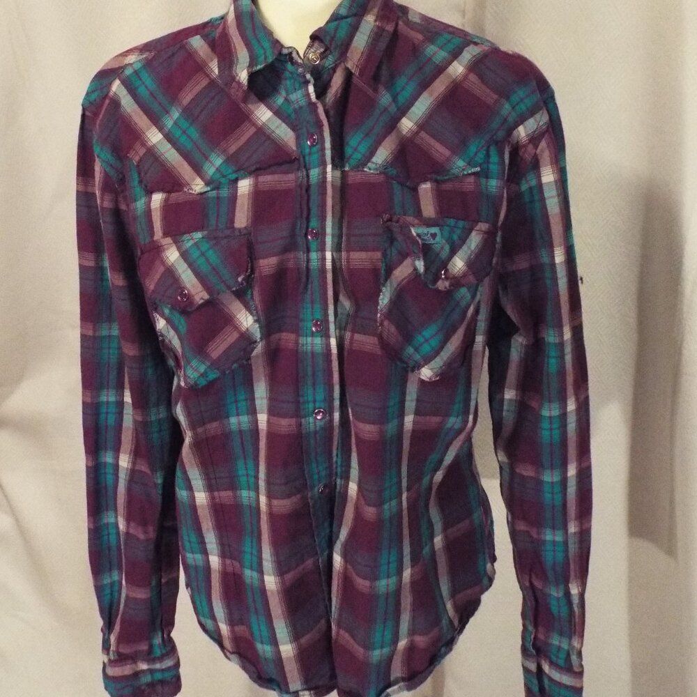 Cowgirl Hardware Plaid Western Pearl Button Shirt Women's XL